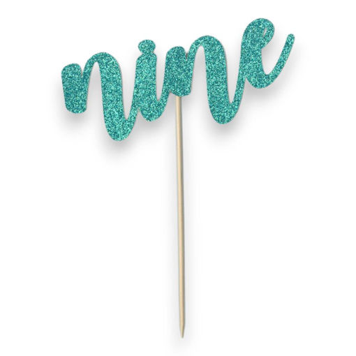 Picture of NINE CAKE TOPPER TURQUOISE GLITTER